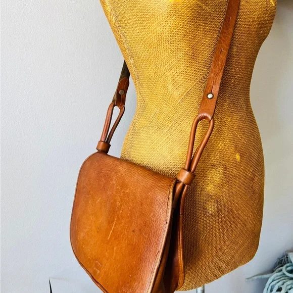 VINTAGE 70’s Style Genuine Leather Bag, Tan, European/Swedish - Picture 2 of 11